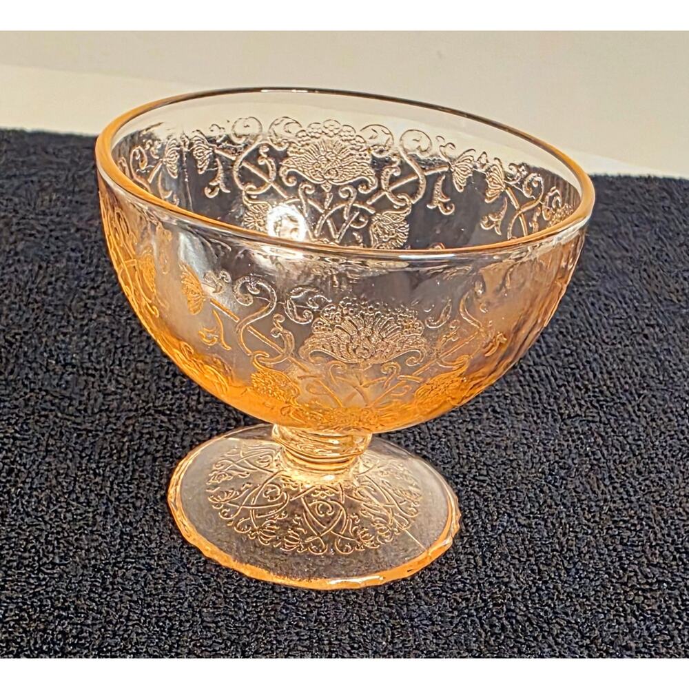 Vintage Hazel Atlas Florentine Pink Footed Sherbet/Dessert Dish 4 ounce